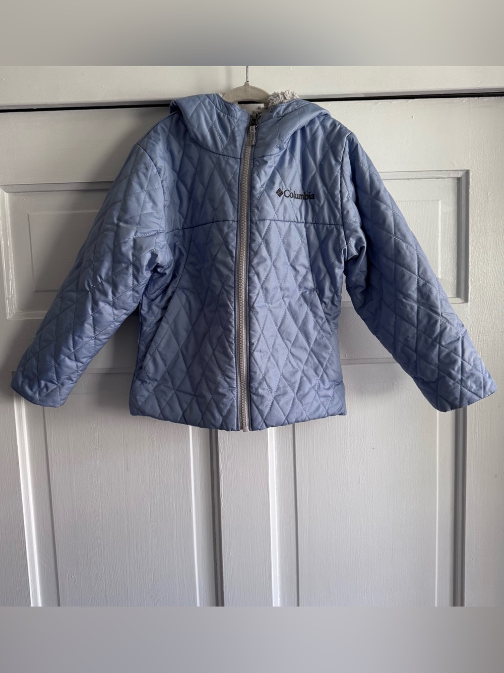Columbia Girls Jacket Size 4-5 XXS Periwinkle Blue Quilted Full Zip Fleece Lined